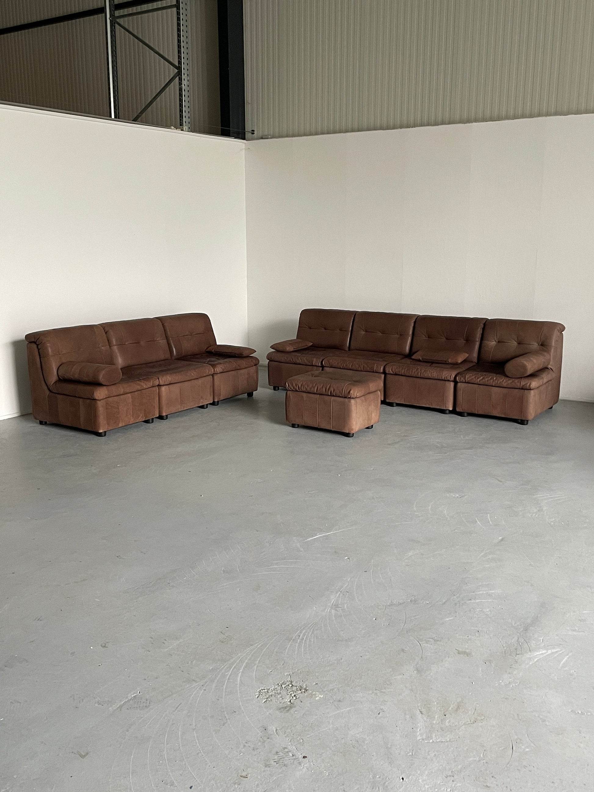 Vintage Ledersofa Patchwork im Stil von De Sede 1970er Westdeutschland