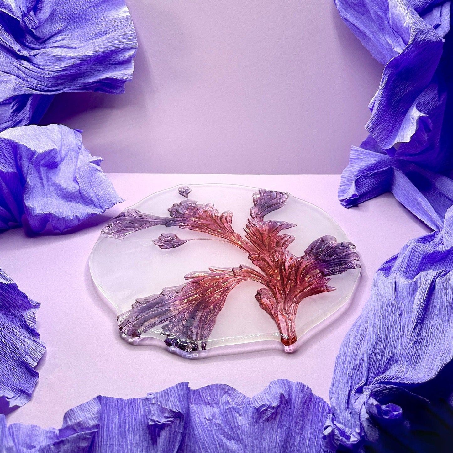 Bol de service vintage Walther Glas feuille d'acanthe années 80 violet violet rose rouge lilas