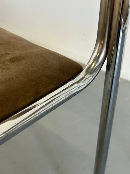 Vintage Bauhaus Stuhl Chrom Stahl Beige Samt
