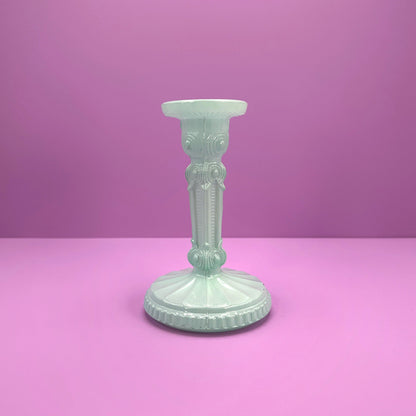 Vintage Art Deco Revival Glass Candle Holder Mint Green Pastel Turquoise 80s Floral