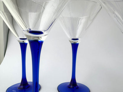 Vintage Martini Glass Blue Oceane Sapphire by Luminarc 80s Art Deco Revival