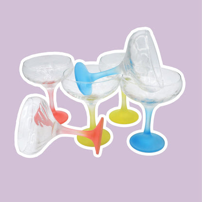 Vintage Champagne Glass Italy 50s Pastel Red Yellow Blue Mid Century Set of 6