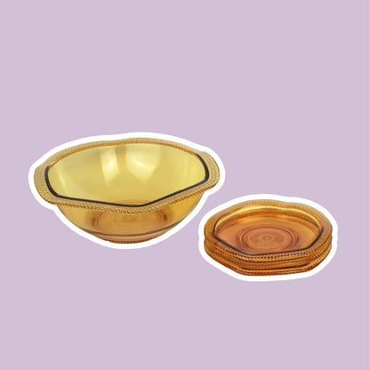 Vintage pressed glass bowl amber yellow Art Deco