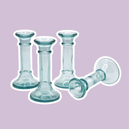 Vintage Kerzenhalter Glas Mintgrün 80er Set von 2