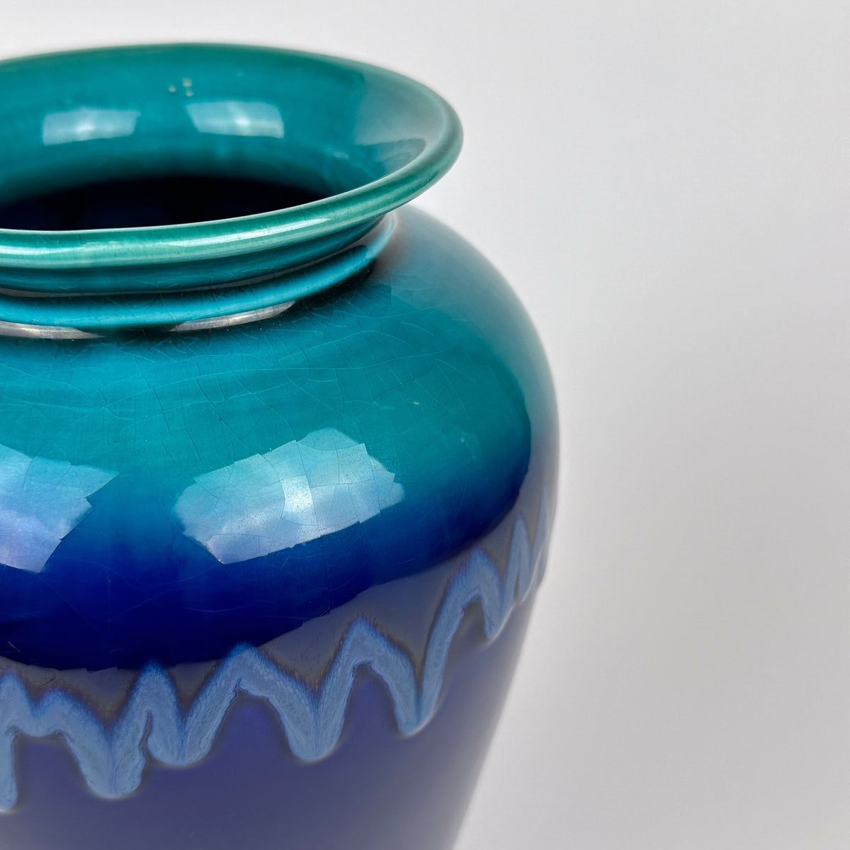 Vintage Vase Portugiesische Keramik Craquele Blau Türkis Grün 1980er