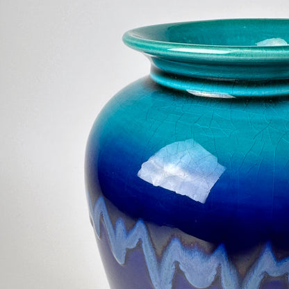 Vintage Vase Portugiesische Keramik Craquele Blau Türkis Grün 1980er