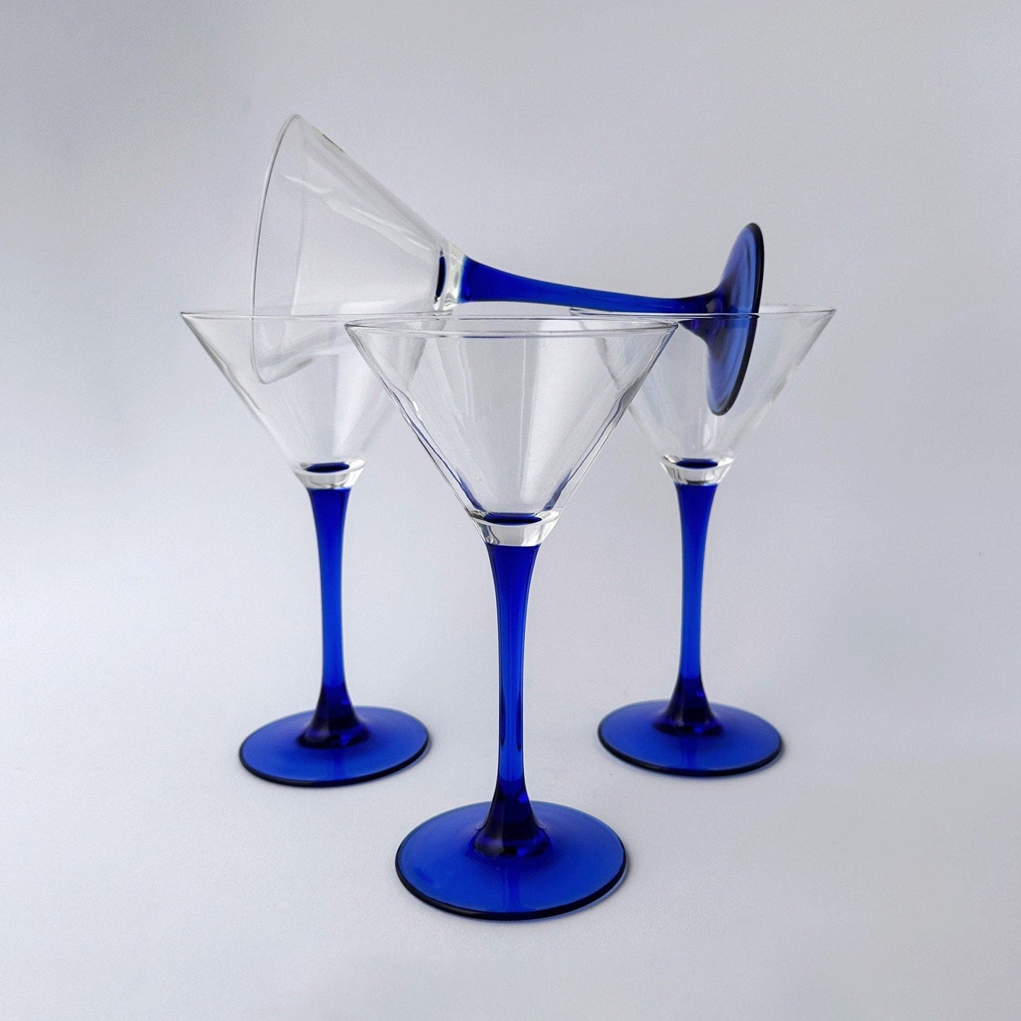 Vintage Martini Glass Blue Oceane Sapphire by Luminarc 80s Art Deco Revival