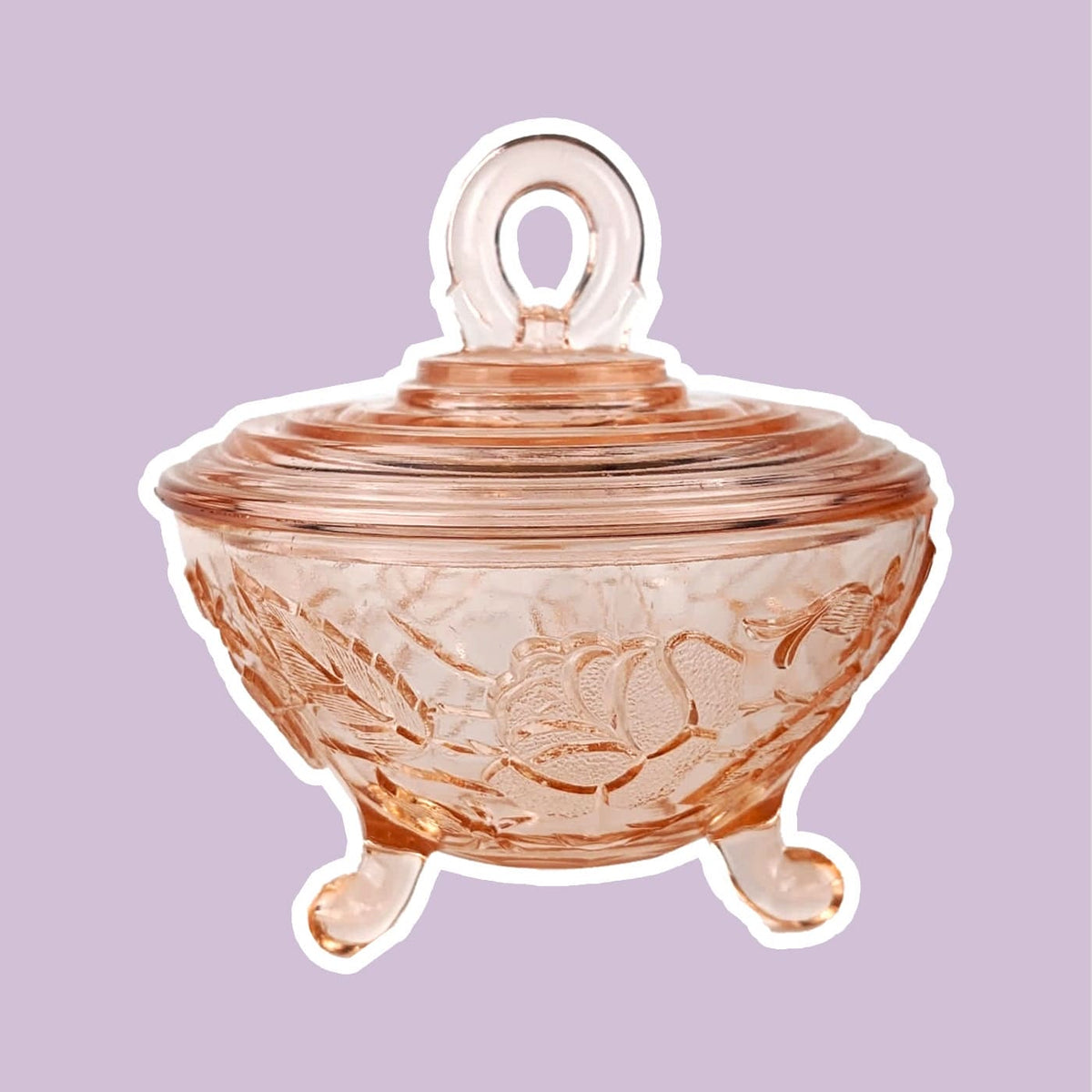 Vintage Bonboniere Rosalin Glass Pink Pressed Glass Floral 30s