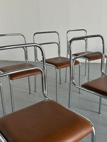 Vintage Essstuhl Bauhaus Design Chromrohr Braun Kunstleder stapelbar