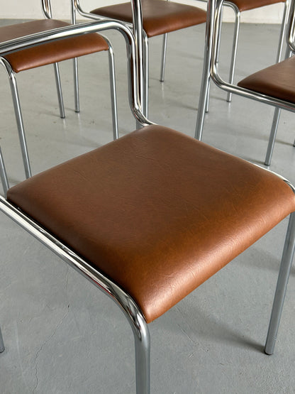 Vintage Essstuhl Bauhaus Design Chromrohr Braun Kunstleder stapelbar