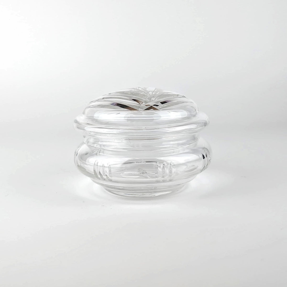 Vintage Art Deco Deckeldose Kristallglas mit floralem Schliff