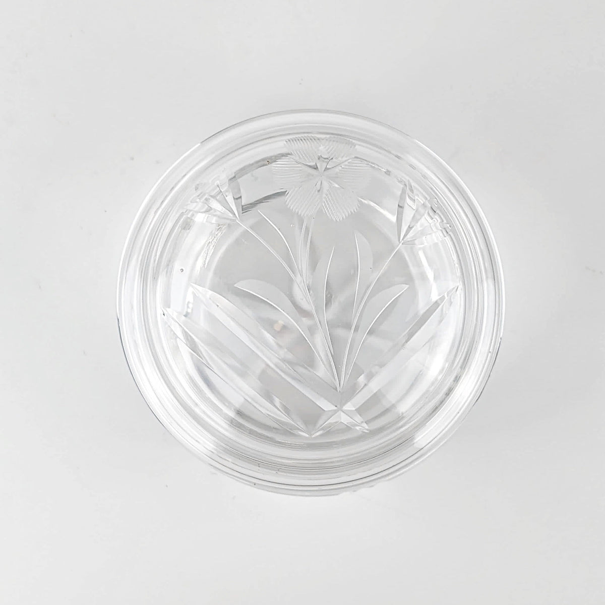 Vintage Art Deco Deckeldose Kristallglas mit floralem Schliff