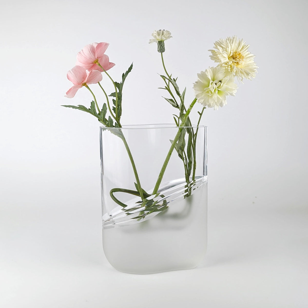 Vintage Blumenvase Massivglas von Peill+Putzler 1970er Satiniert Kristall Elipse