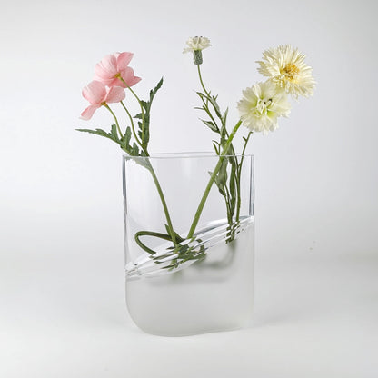 Vintage Blumenvase Massivglas von Peill+Putzler 1970er Satiniert Kristall Elipse