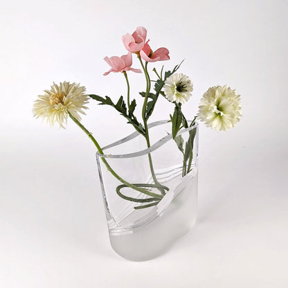 Vintage flower vase solid glass by Peill+Putzler 1970s satin crystal Elipse