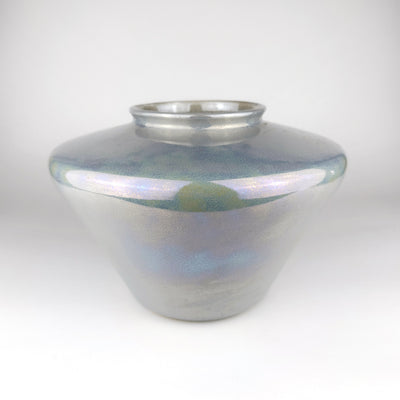 Vase en Céramique Vintage Gris-Bleu Irisé, Art Deco Revival
