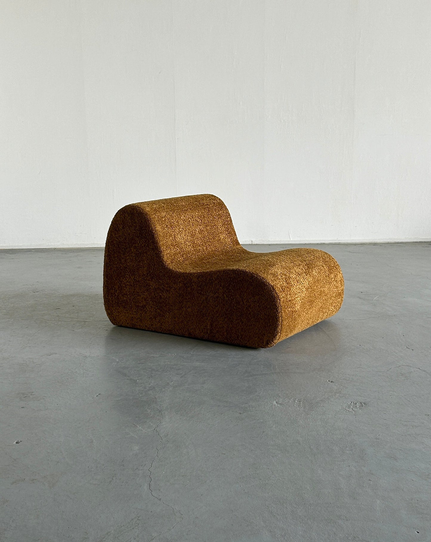 1 of 8 Vintage Italian Mid-Century-Modern Lounge Chair or Club Chair in Ochre Boucle, 1970s Italy