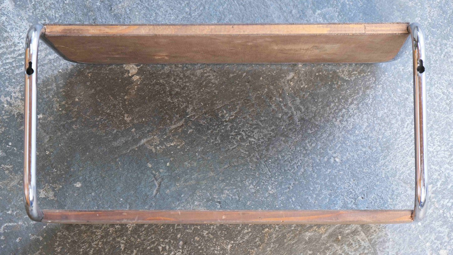 Vintage Wandgarderobe Bauhaus Stahlrohr mit Holz-Hutablage