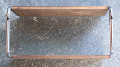 Vintage Wandgarderobe Bauhaus Stahlrohr mit Holz-Hutablage
