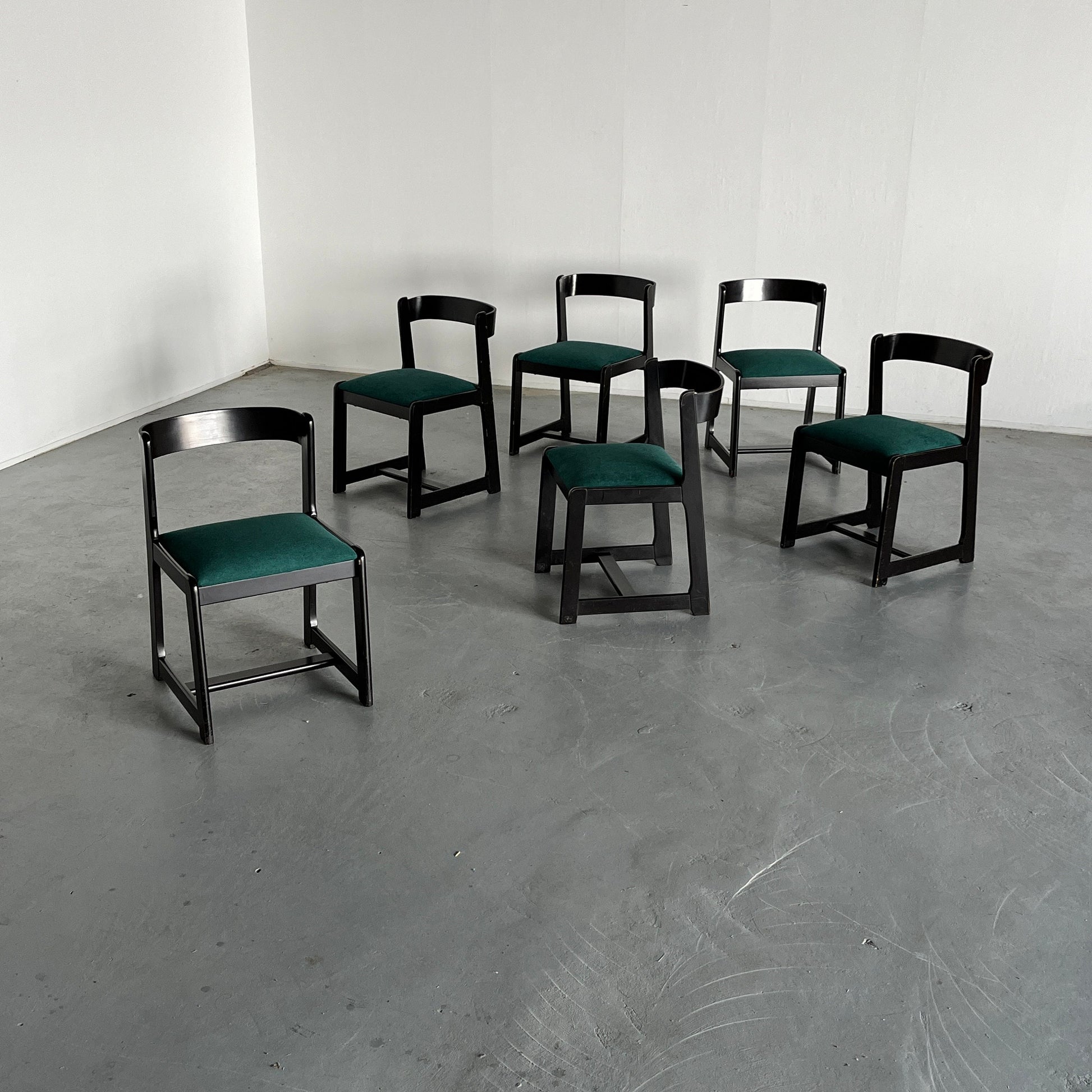 Vintage Esszimmerstuhl von Willy Rizzo für Mario Sabot Set von 6 Massivholz, gepolstert