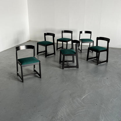 Vintage Esszimmerstuhl von Willy Rizzo für Mario Sabot Set von 6 Massivholz, gepolstert