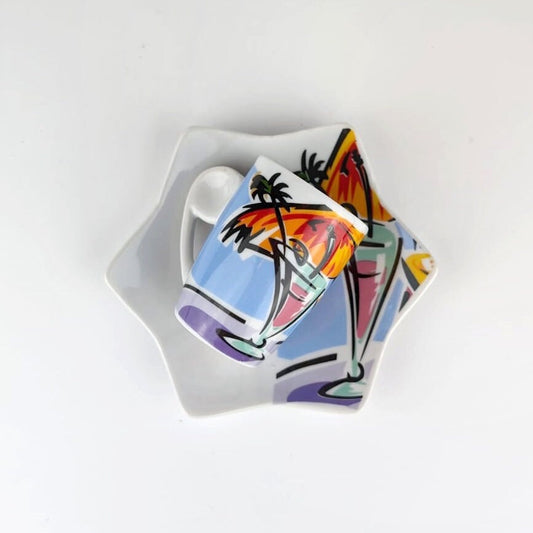 Vintage Espresso Tasse Postmodern Miami Vibes Italien von Memphis Milano Set von 6