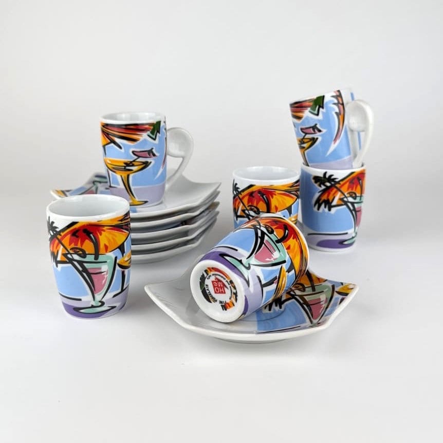 Vintage Espresso Tasse Postmodern Miami Vibes Italien von Memphis Milano Set von 6