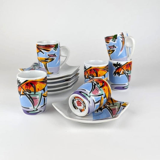 Vintage Espresso Tasse Postmodern Miami Vibes Italien von Memphis Milano Set von 6