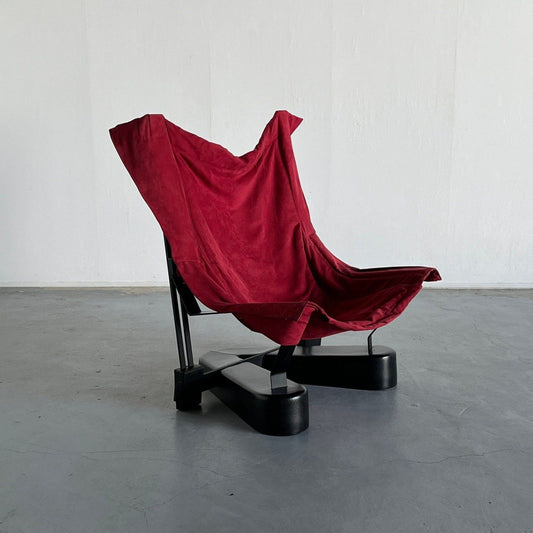 Vintage Loungesessel Sling Butterfly Wildleder Metall rot 1980er