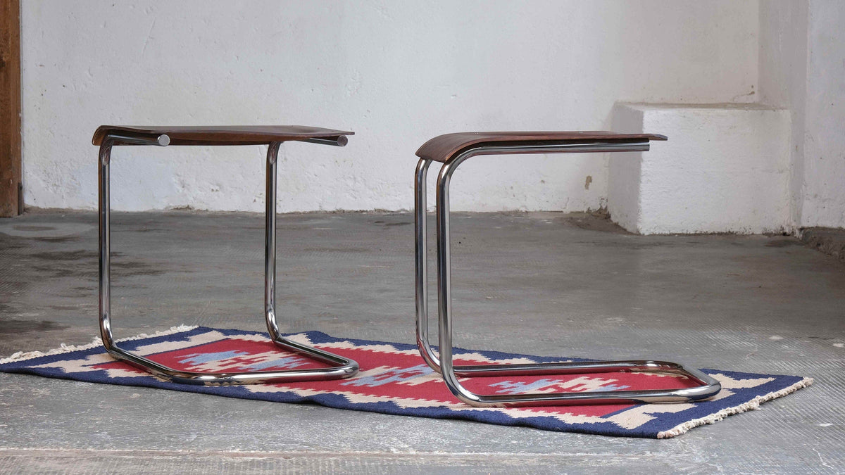 Tabouret Bauhaus vintage de Mart Stam pour Kovona marron foncé 1 sur 2