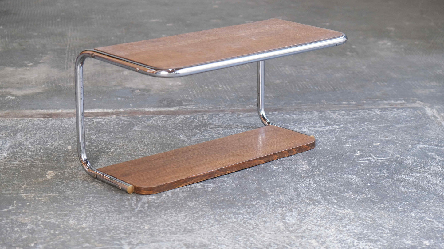 Vintage Wandgarderobe Bauhaus Stahlrohr mit Holz-Hutablage