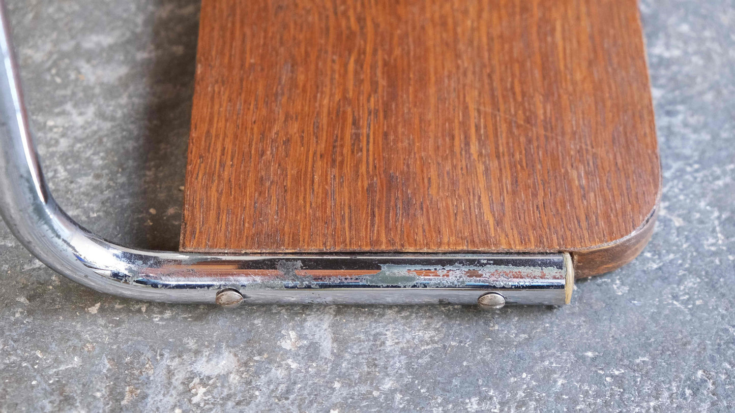 Vintage Wandgarderobe Bauhaus Stahlrohr mit Holz-Hutablage