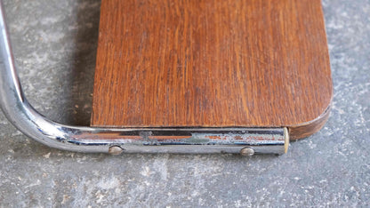 Vintage Wandgarderobe Bauhaus Stahlrohr mit Holz-Hutablage
