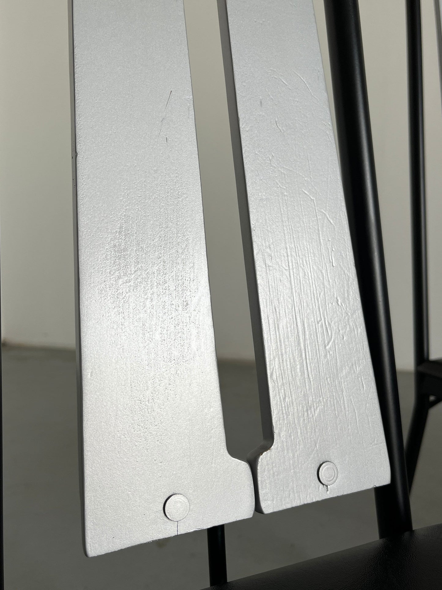 Vintage Dining Chair Black Metal Faux Leather Wood Italy 1980s Set of 4