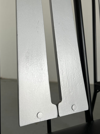 Vintage Dining Chair Black Metal Faux Leather Wood Italy 1980s Set of 4