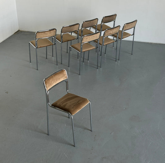 Vintage Bauhaus Stuhl Chrom Stahl Beige Samt