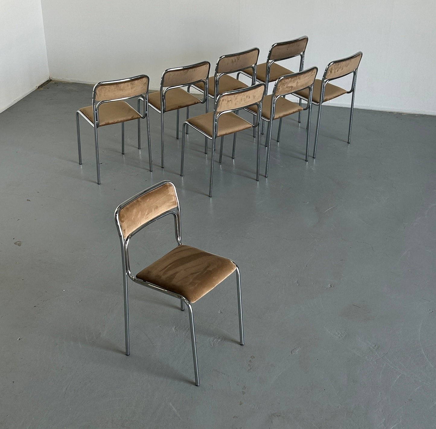 Vintage Bauhaus Stuhl Chrom Stahl Beige Samt