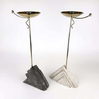 Bougeoir vintage en laiton et pierre par Memphis Milano, lot de 2