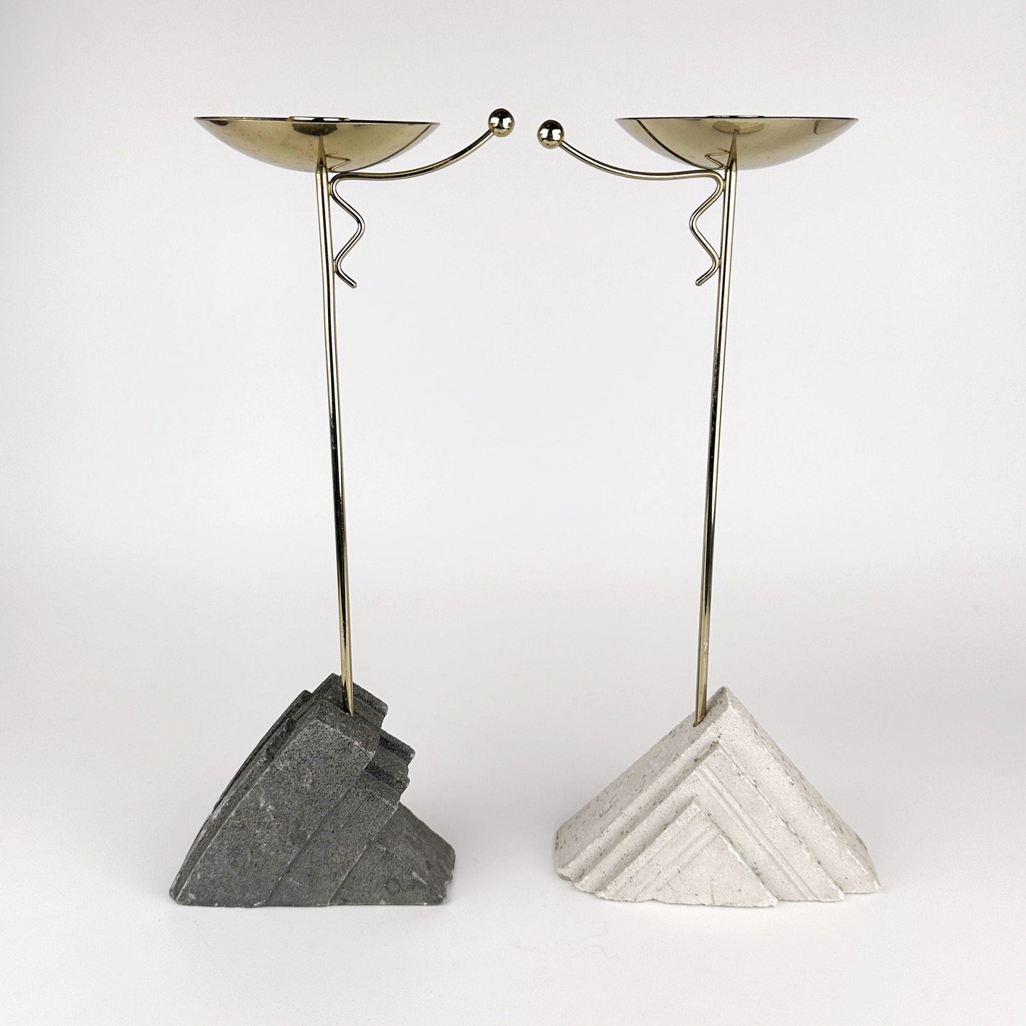 Bougeoir vintage en laiton et pierre par Memphis Milano, lot de 2