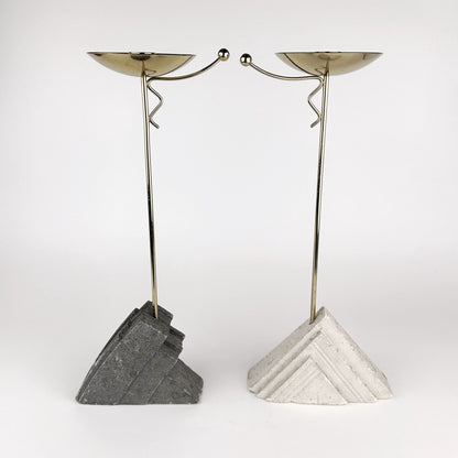 Bougeoir vintage en laiton et pierre par Memphis Milano, lot de 2