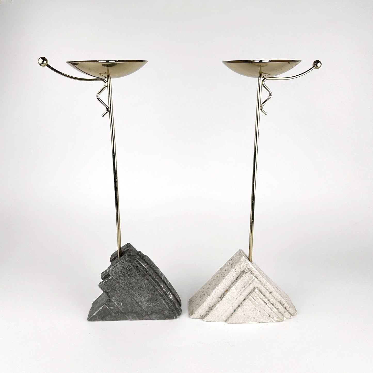 Bougeoir vintage en laiton et pierre par Memphis Milano, lot de 2