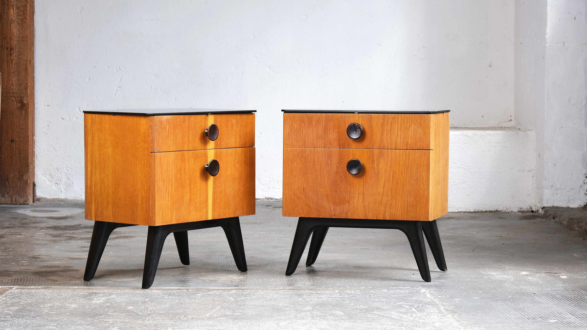 Vintage Schlafzimmerset mit 2 Nachttischen, Kommode und Spiegel