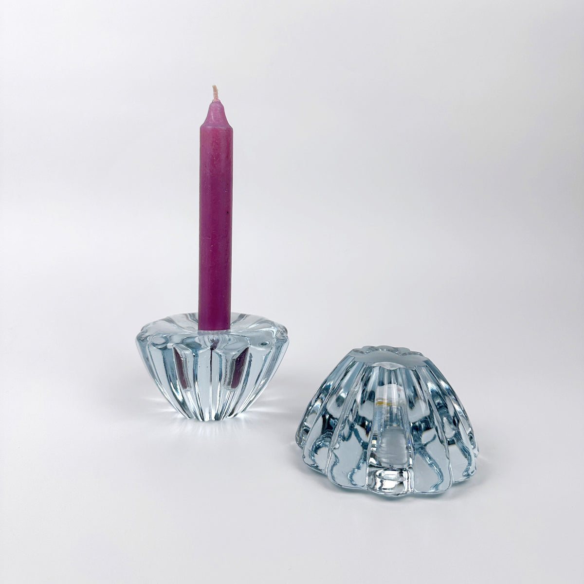 Set von 2 Vintage Kerzenhalter von Sven Palmqvist für Orrefors, Blau