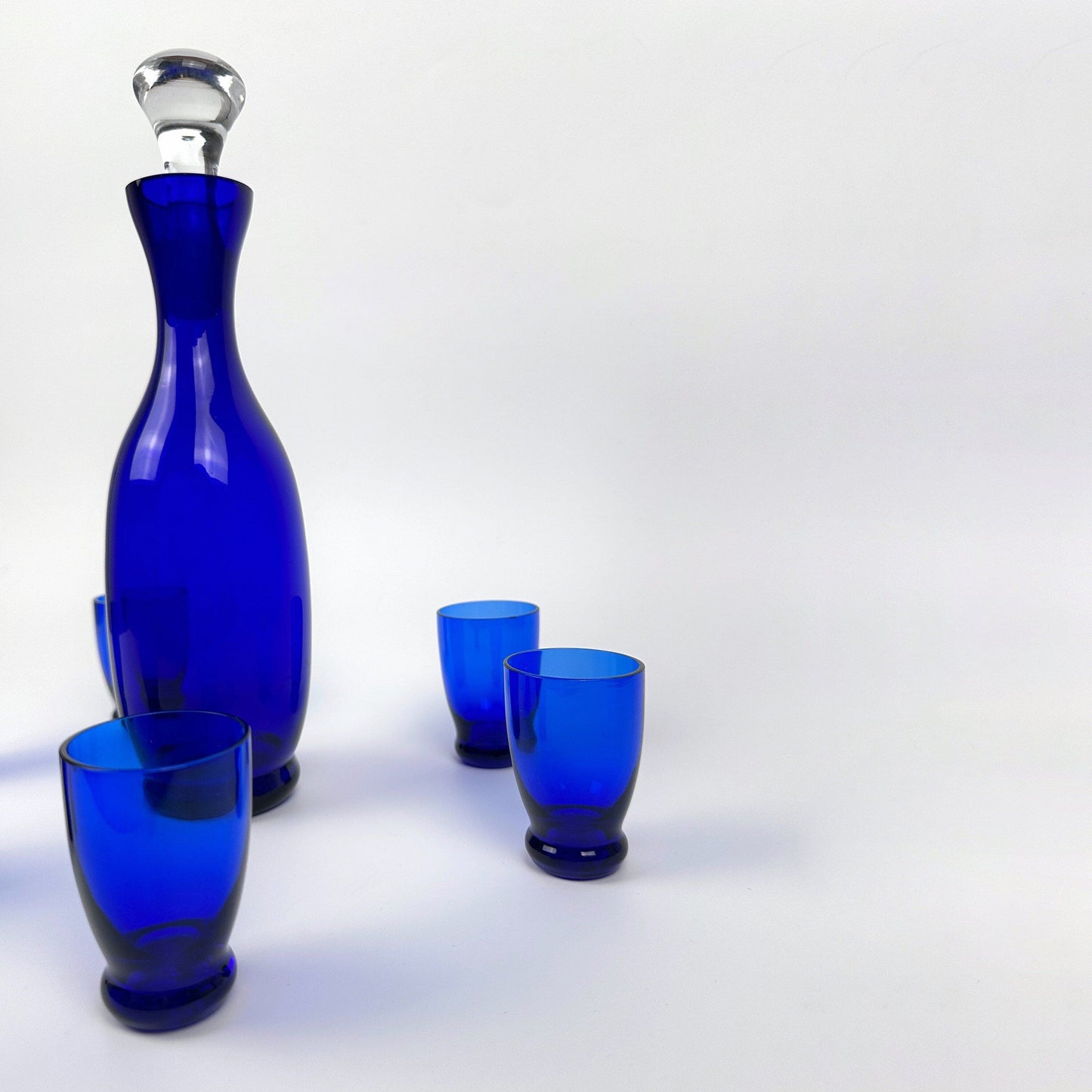 Vintage Decanter Bohemian Ultramarine Blue by CZ Bohemia Set of 5 Glasses