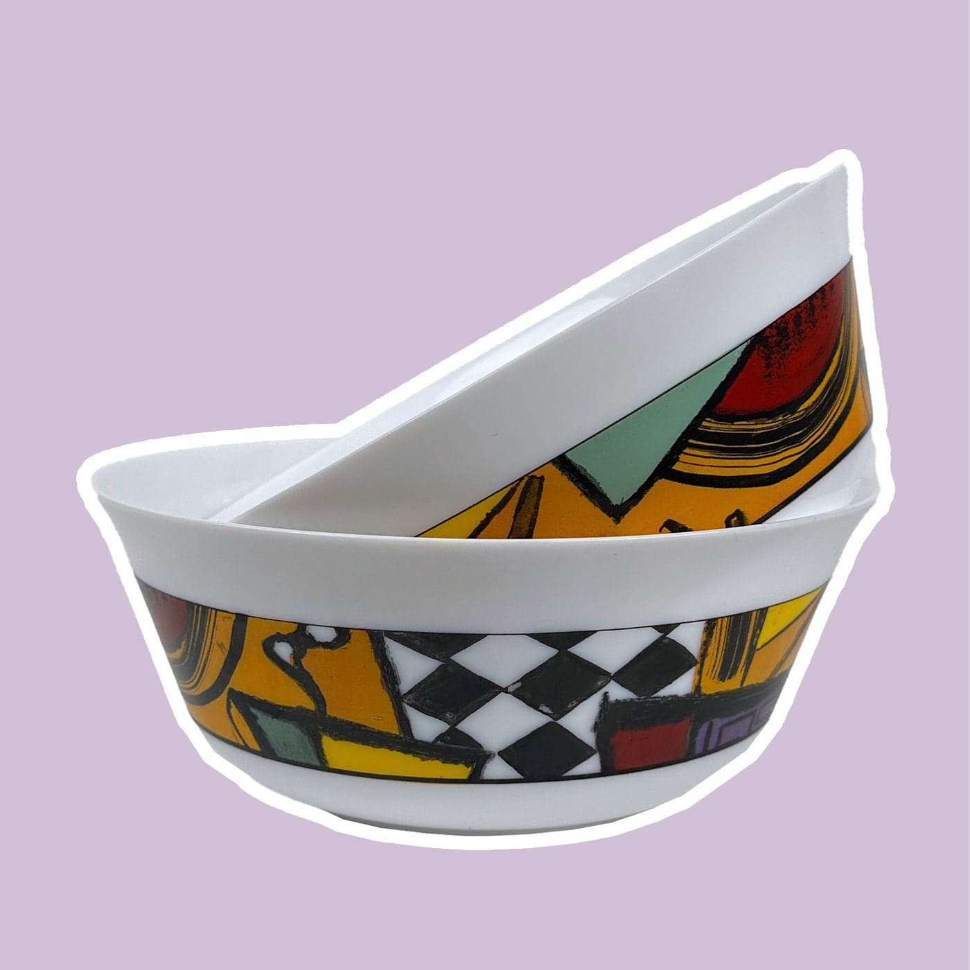 Vintage Schüssel Postmodern Muster Frankreich 80er 90er Weiß Set von 2