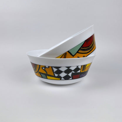 Vintage Schüssel Postmodern Muster Frankreich 80er 90er Weiß Set von 2