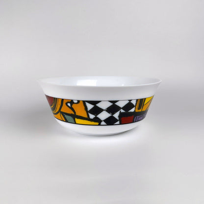 Vintage Schüssel Postmodern Muster Frankreich 80er 90er Weiß Set von 2