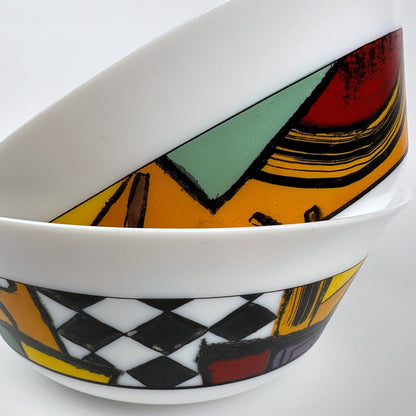 Vintage Schüssel Postmodern Muster Frankreich 80er 90er Weiß Set von 2