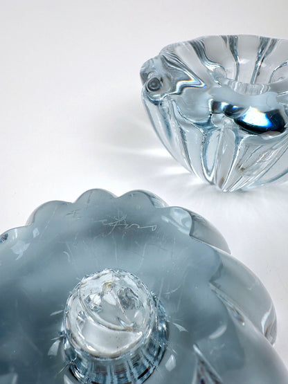 Vintage Kerzenhalter Solaris von Sven Palmquist für Orrefors blau Set von 2