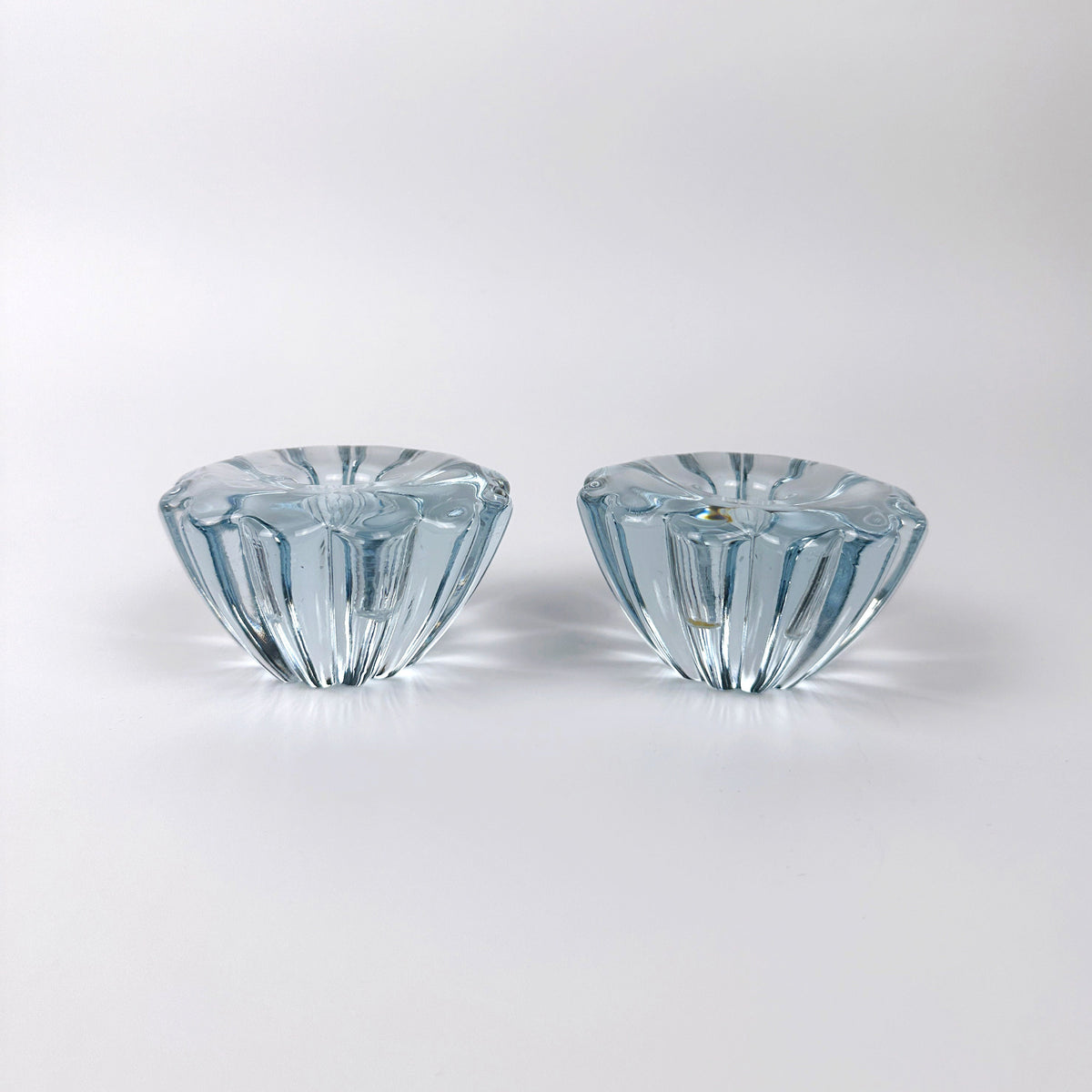 Set von 2 Vintage Kerzenhalter von Sven Palmqvist für Orrefors, Blau